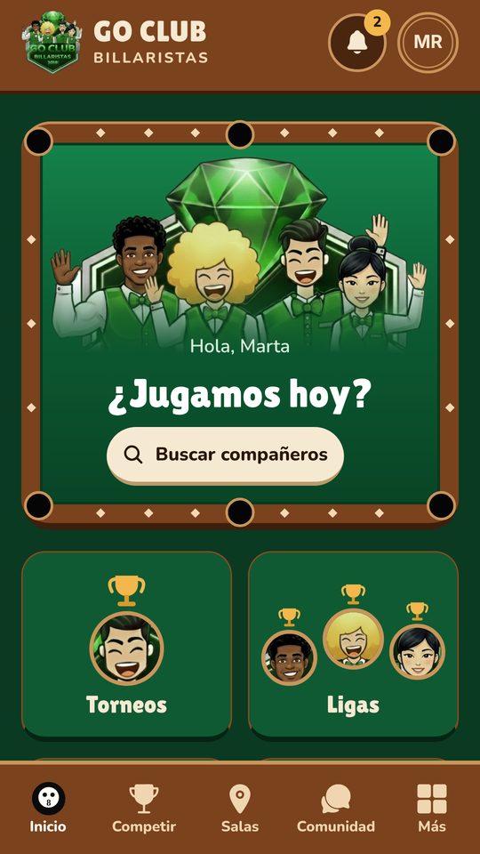 Pantalla de Inicio en la app