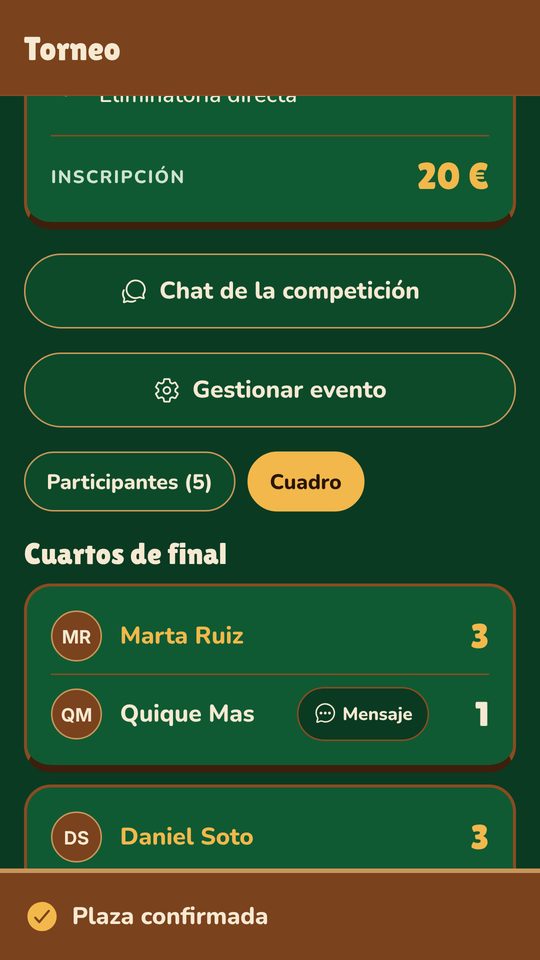 Pantalla de Cuadro del torneo en la app